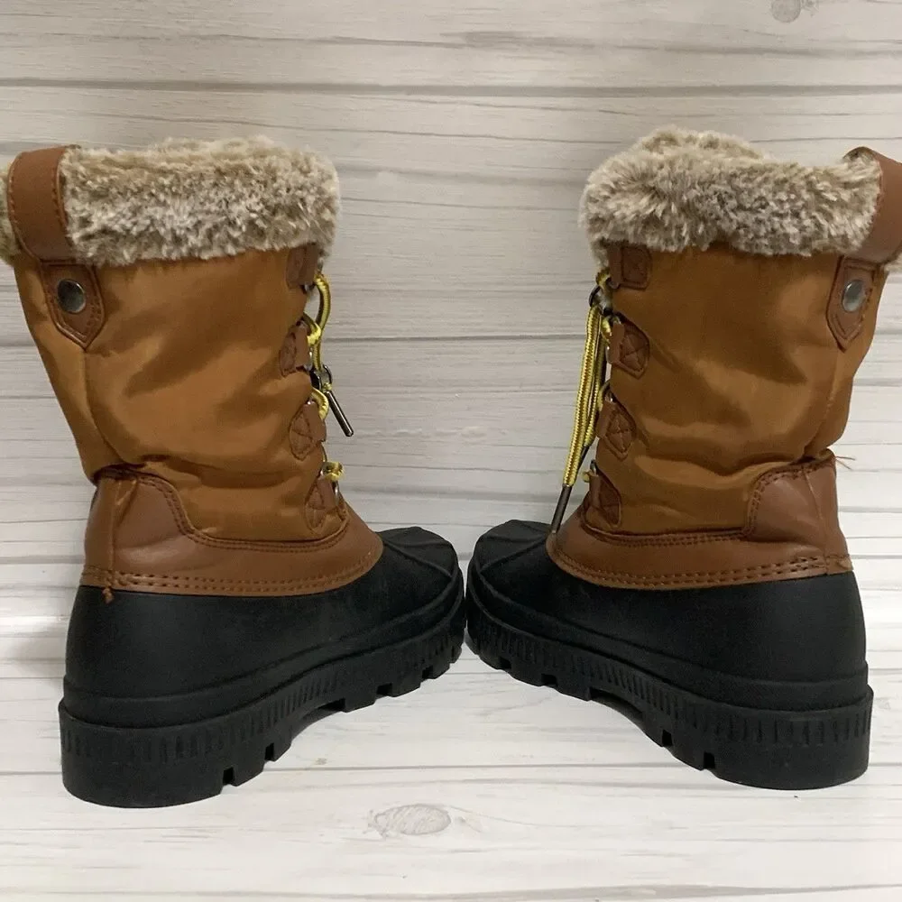 Time And Tru Winter Snow Duck Boots Womens 9 Water Resistant Mid Calf Faux Fur